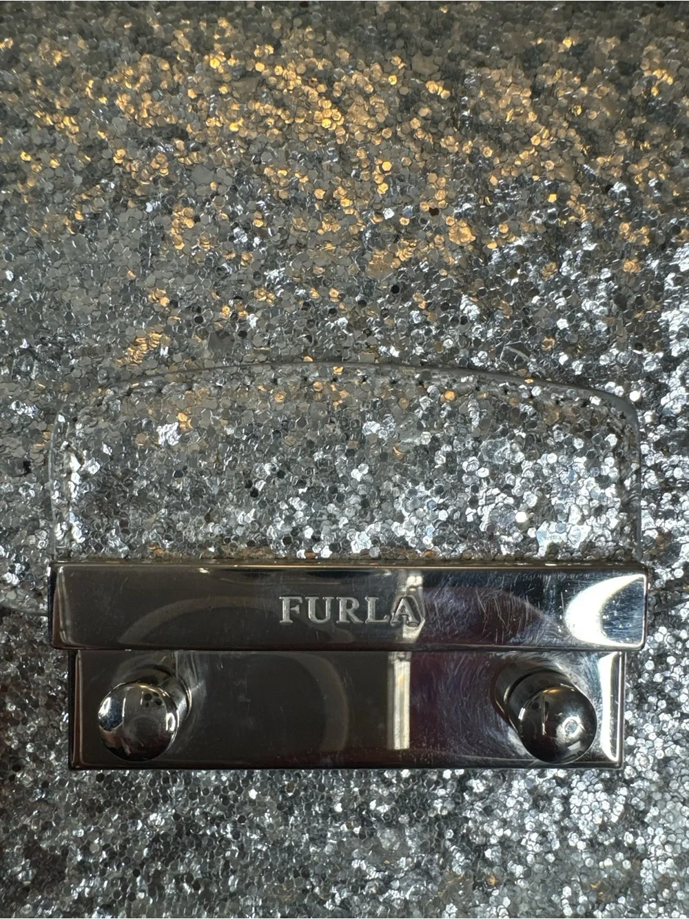 FURLA Metropolis Silver Glitter Mini Crossbody Bag